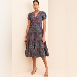 Anthropologie Blue and Red Midi Dress
